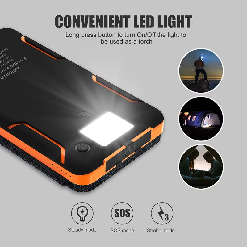 8000Mah Folding Solar Power Bank Solar Charger with Flashlight Dual USB Solar Panel Powerbank for Smart Phones