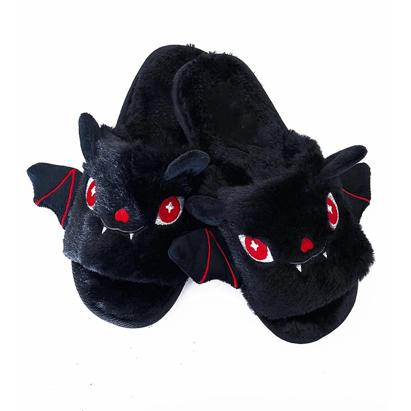 Halloween New Bat Slippers Women Plush Shoes Lightweight Home Silent Fuzzy Slipper Men Flip Flops Cartoon Kid Adults Flat Slides