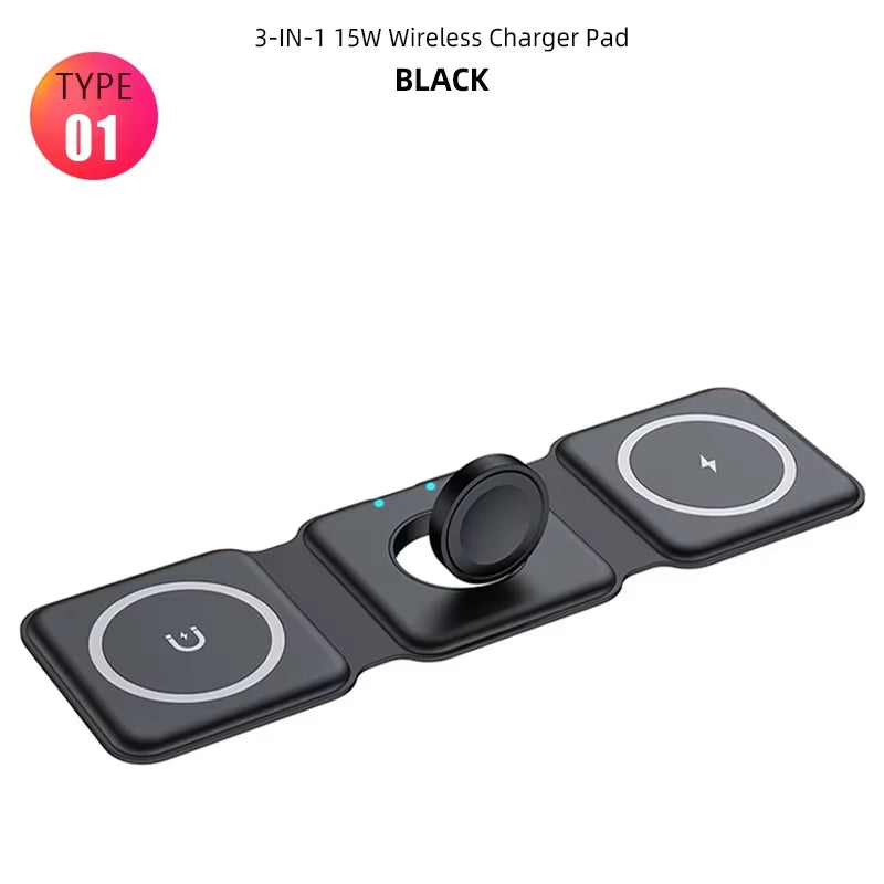 Fast 15W Foldable Magnetic Wireless Chargers for Iphone 13 11 12 Pro Max Portable 3 in 1 Wireless Charger for Iwatch 7 6 Airpods