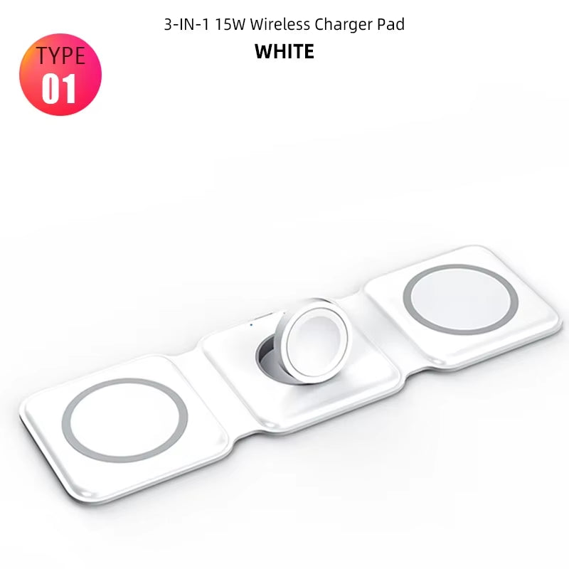 Fast 15W Foldable Magnetic Wireless Chargers for Iphone 13 11 12 Pro Max Portable 3 in 1 Wireless Charger for Iwatch 7 6 Airpods