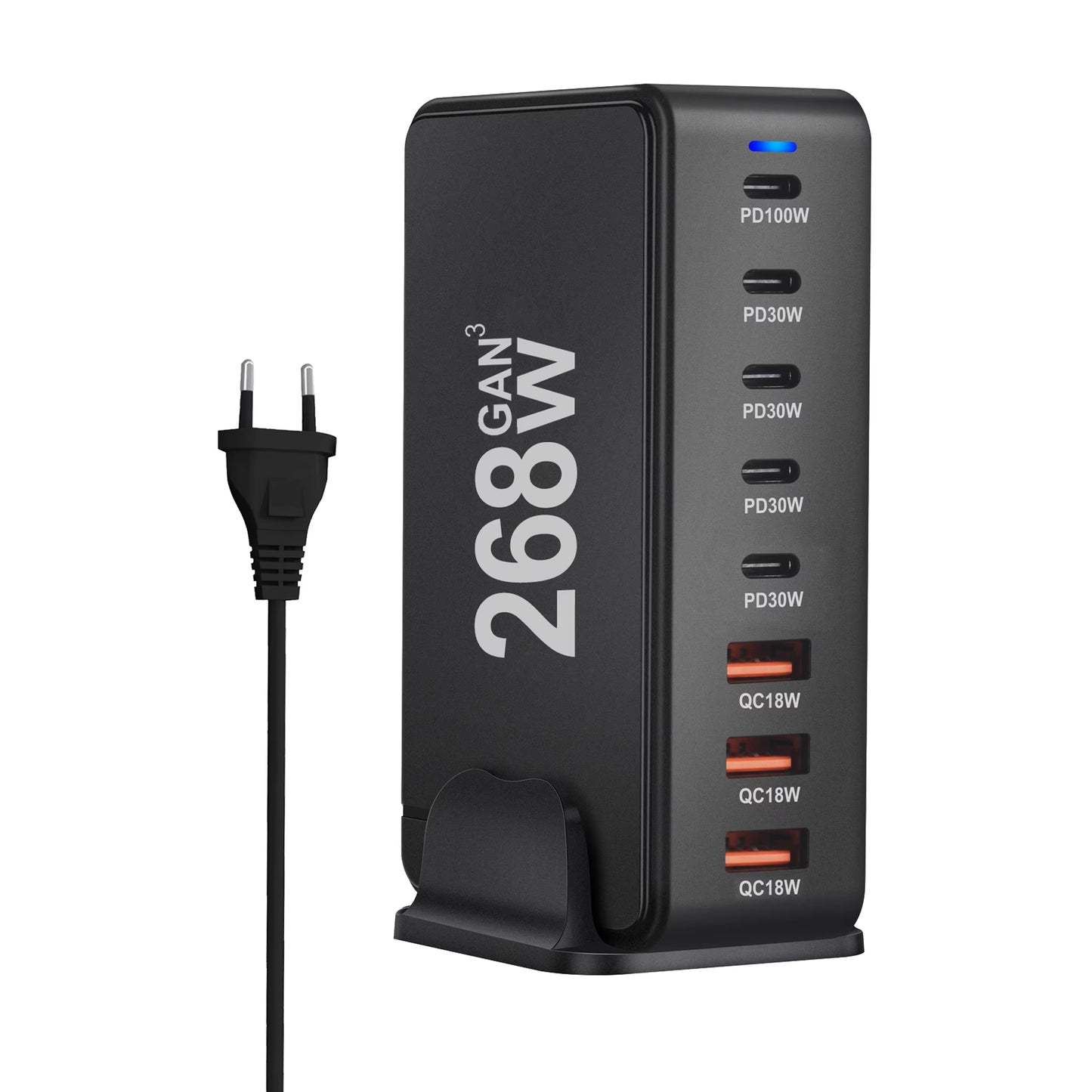 268W Desktop Gan Charger 8-Port USB Type C PD Charger Fast Charge 3.0 USB Type C Fast Charger Mobile USB Charger