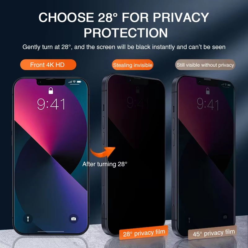 2PCS Full Cover anti Spy Screen Protector for  11 12 13 14 15 PRO MAX 6 7 8 plus XS X XR Tempered Glass Privacy