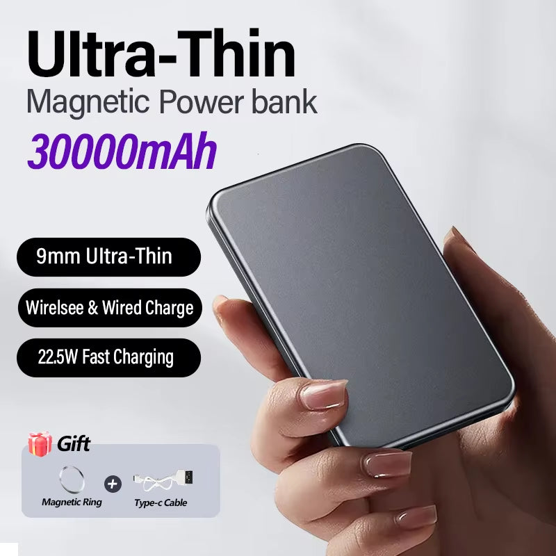 Magnetic 30000Mah Power Bank Wireless Portable Fast Charger Slim Metal Powerbank External Spare Battery for Iphone 15 14 Xiaomi