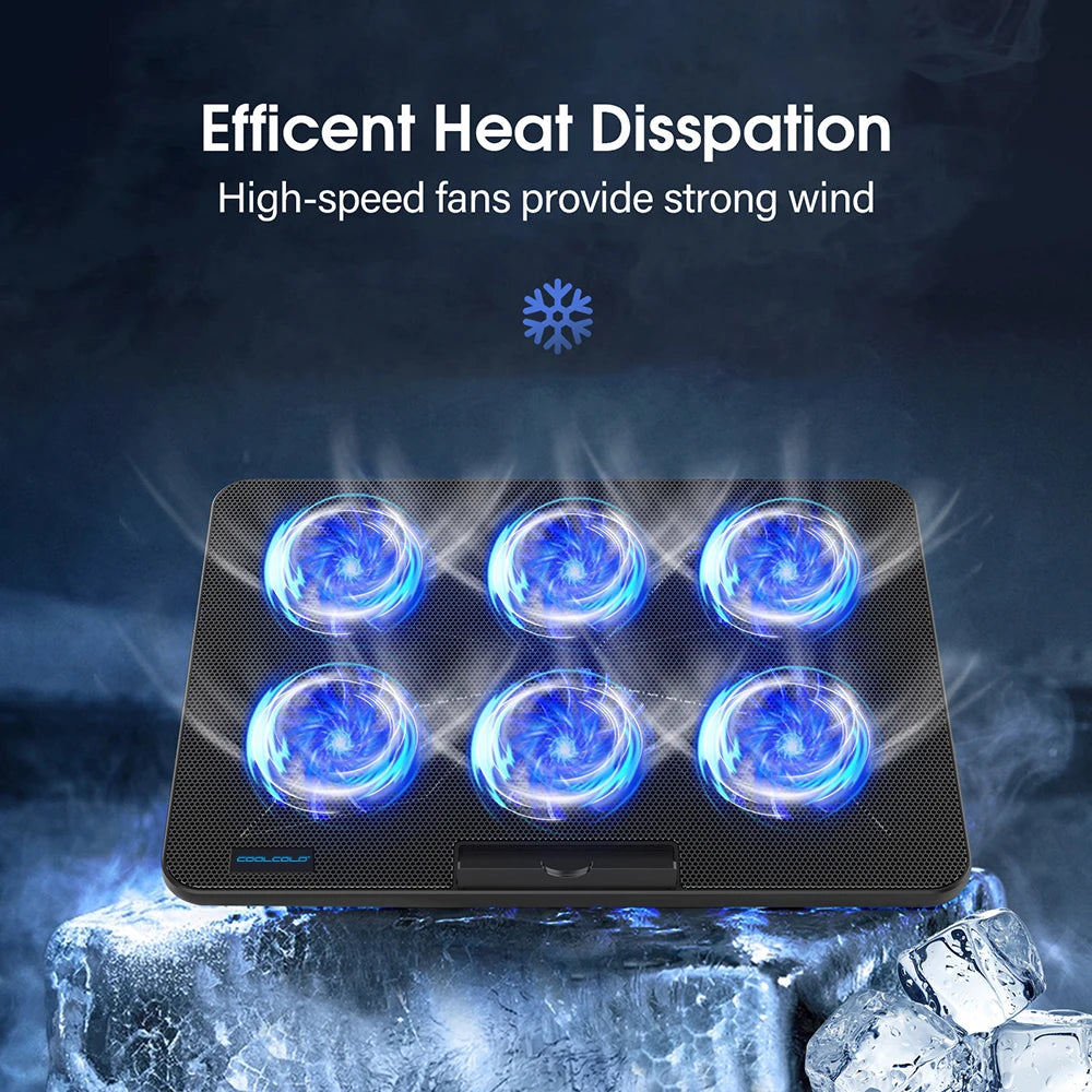 15.6-17.3Inch Laptop Cooling Pad with 6 Quiet Fans,7 Height Wind Speed Adjustable,Laptop Cooer with Mobile Phone Holder