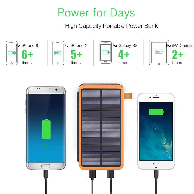 8000Mah Folding Solar Power Bank Solar Charger with Flashlight Dual USB Solar Panel Powerbank for Smart Phones