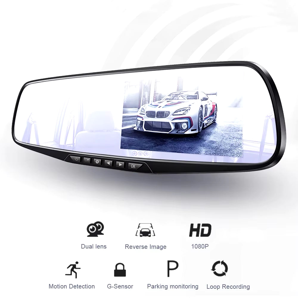 1080P Car DVR Dual Lens Car Camera 4.3 Inch Video Recorder Rearview Mirror with Rear View Full HD Dash Cam Auto Registrator