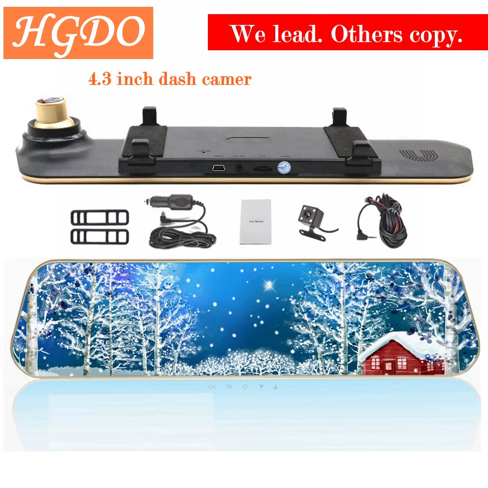 HGDO Full HD 1080P Dash Cam Rear View Mirror with Camera Night Vision Auto Video Recorder 3 in 1 Car Dvr Retrovisor Con Camara