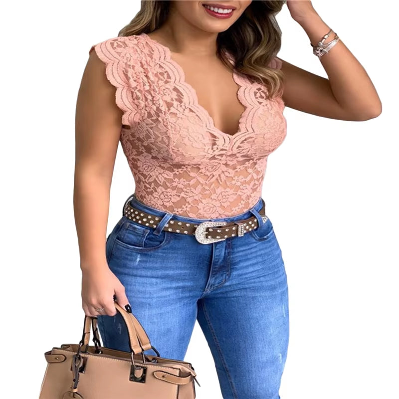 2024 Summer Sexy Lace Cami Crochet Vest Casual Solid Color Women Top Trend Lace Hollow Out Top for Ladies