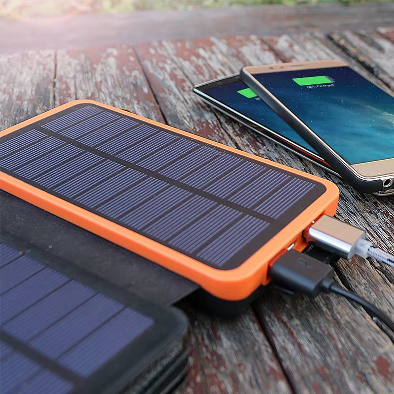 8000Mah Folding Solar Power Bank Solar Charger with Flashlight Dual USB Solar Panel Powerbank for Smart Phones