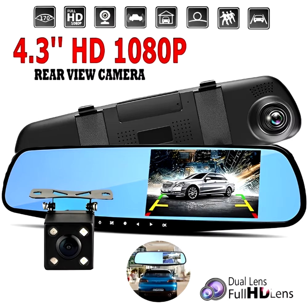 1080P Car DVR Dual Lens Car Camera 4.3 Inch Video Recorder Rearview Mirror with Rear View Full HD Dash Cam Auto Registrator