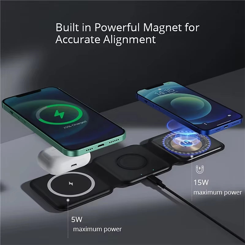 Fast 15W Foldable Magnetic Wireless Chargers for Iphone 13 11 12 Pro Max Portable 3 in 1 Wireless Charger for Iwatch 7 6 Airpods