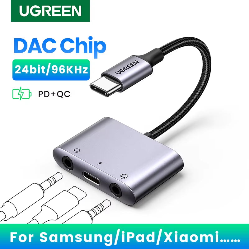 USB C to AUX Cable Adapter Type C 3.5Mm AUX Earphone Converter DAC Chip PD QC Charging for Huawei Ipad Pro Samsung Pixel