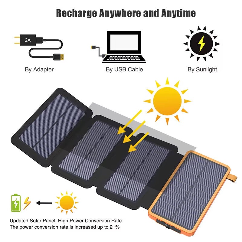 8000Mah Folding Solar Power Bank Solar Charger with Flashlight Dual USB Solar Panel Powerbank for Smart Phones