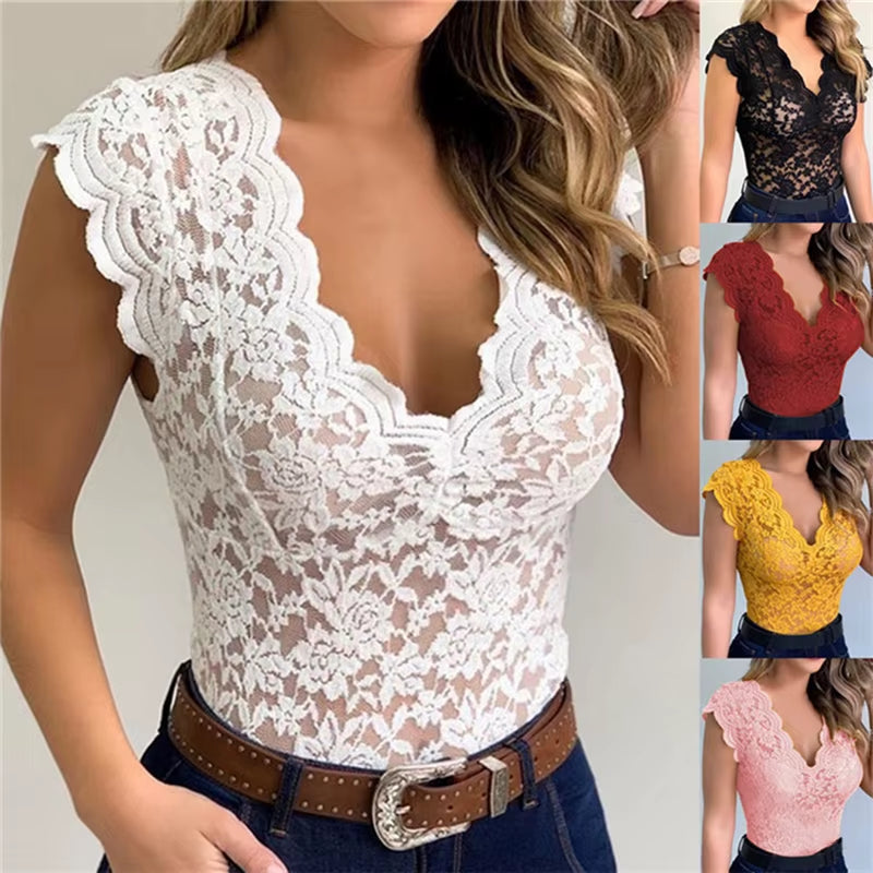 2024 Summer Sexy Lace Cami Crochet Vest Casual Solid Color Women Top Trend Lace Hollow Out Top for Ladies