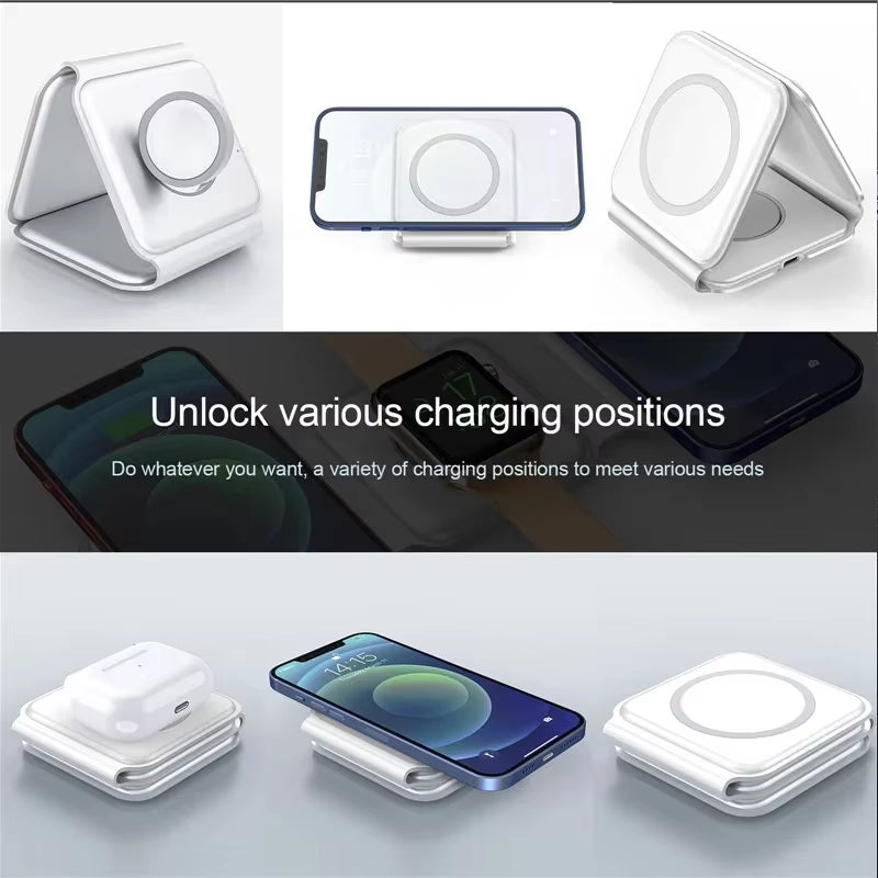 Fast 15W Foldable Magnetic Wireless Chargers for Iphone 13 11 12 Pro Max Portable 3 in 1 Wireless Charger for Iwatch 7 6 Airpods