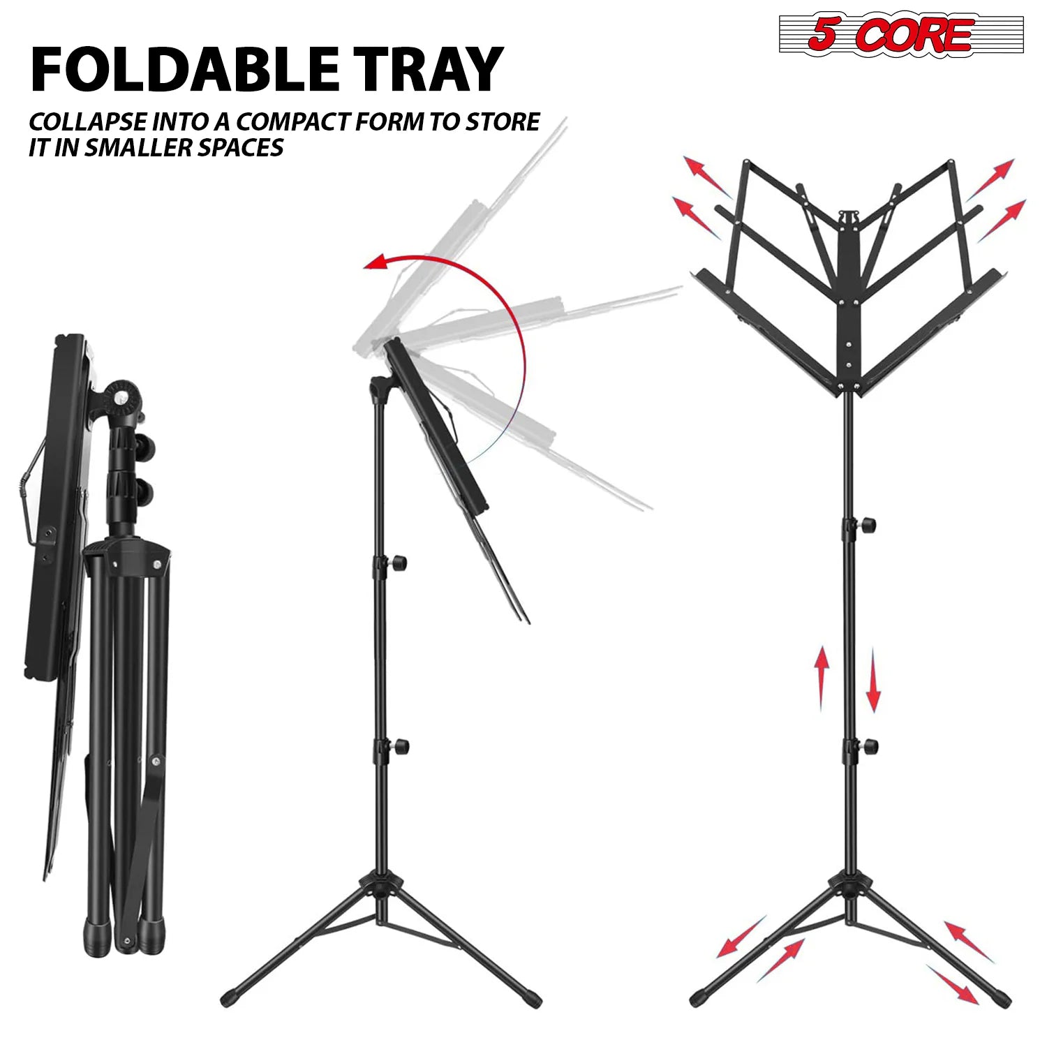 5Core Music Stand for Sheet Music Portable Tripod Adjustable Folding Note Holder BLACK