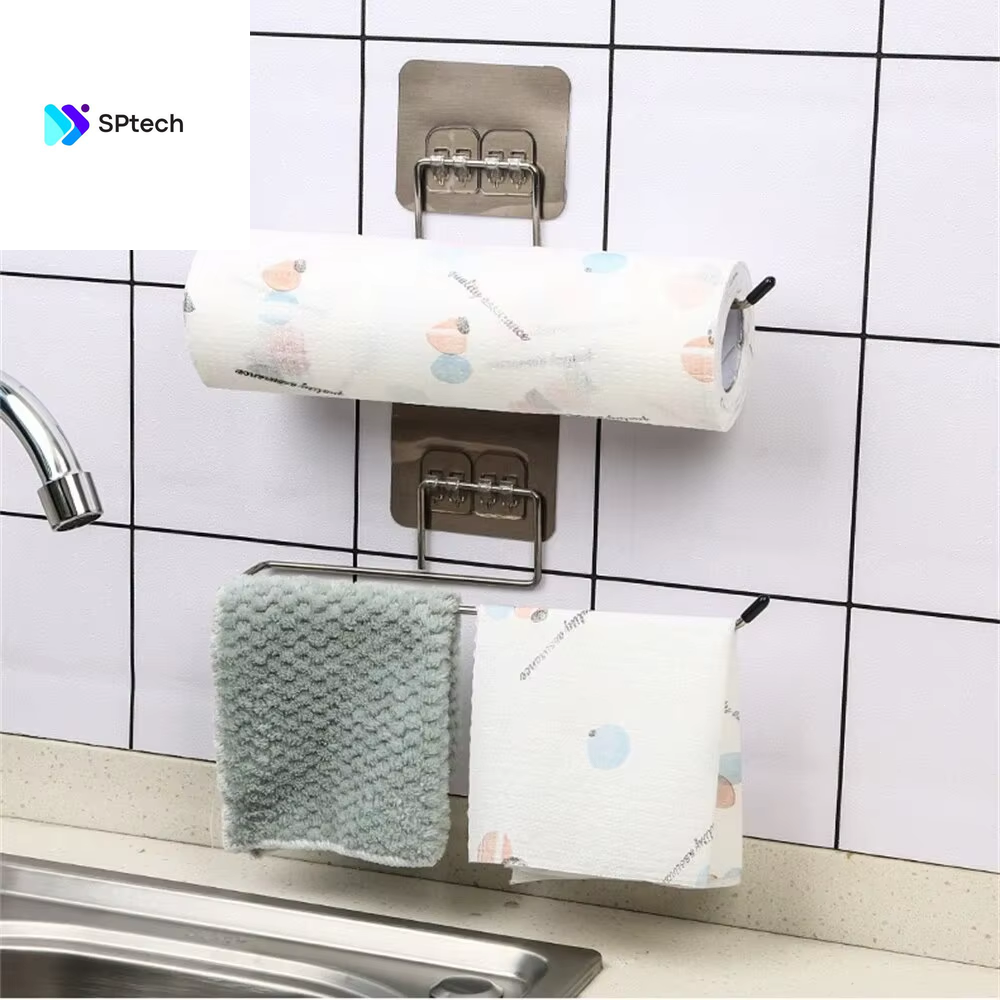 2PCS Kitchen Paper Towel Holder Adhesive Toilet Paper Rack Towel Hanger Tissue Dispenser Roll Napkin Cabinet Storage Accessories