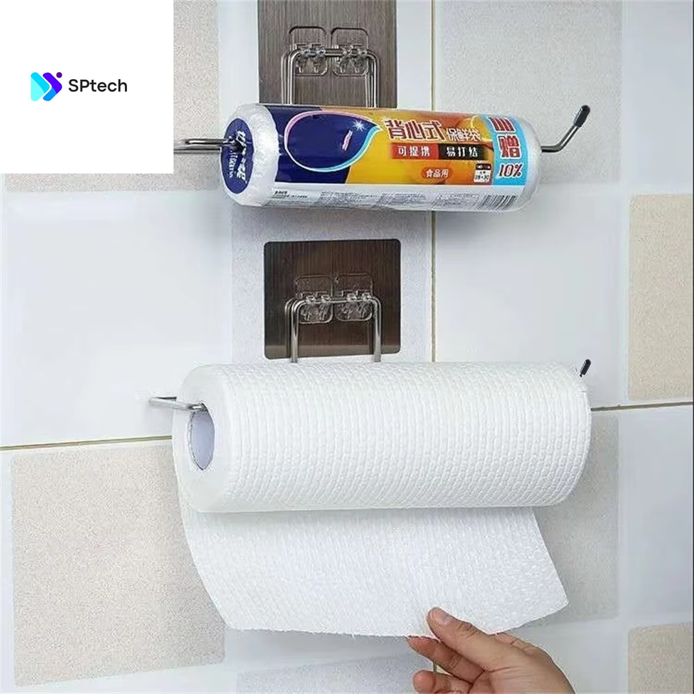 2PCS Kitchen Paper Towel Holder Adhesive Toilet Paper Rack Towel Hanger Tissue Dispenser Roll Napkin Cabinet Storage Accessories