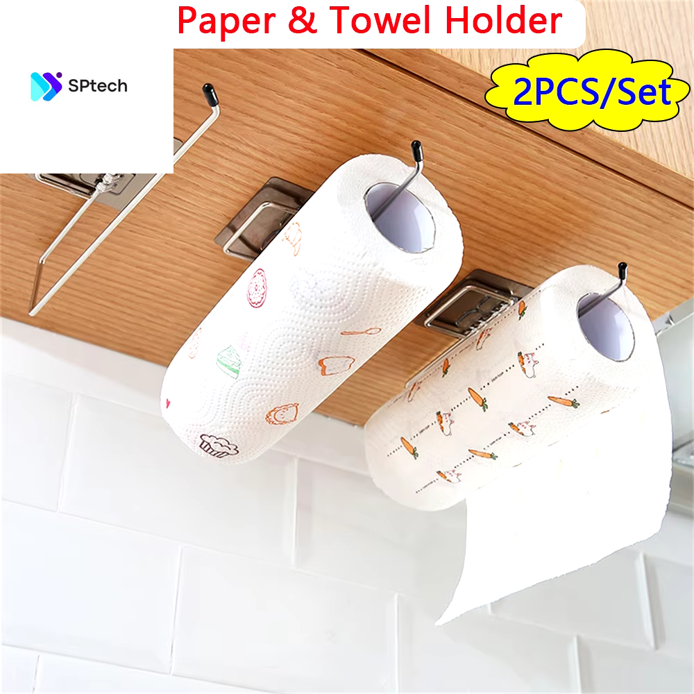 2PCS Kitchen Paper Towel Holder Adhesive Toilet Paper Rack Towel Hanger Tissue Dispenser Roll Napkin Cabinet Storage Accessories