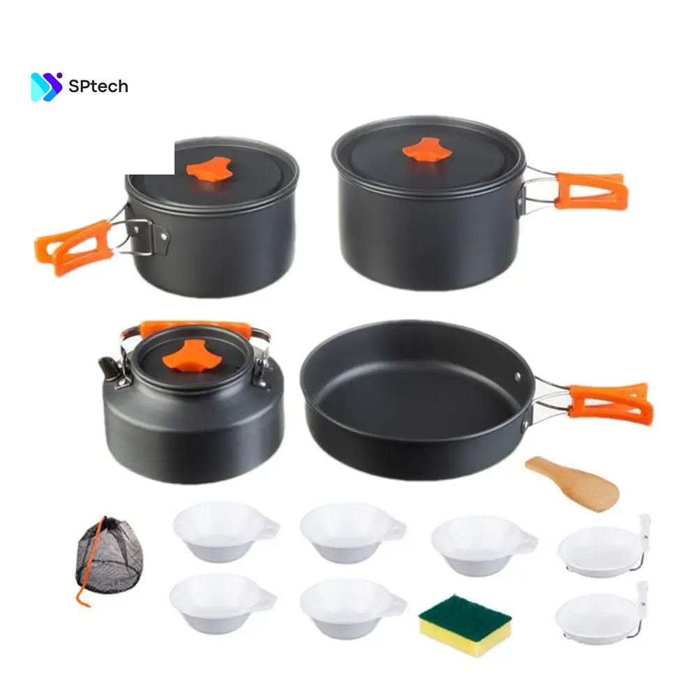 Portable Camping Cookware Set Outdoor Pot Tableware Kit Cooking Water Kettle Pan Travel Cutlery Utensils Hiking Picnic Equipment