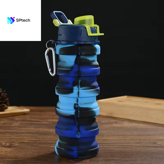 7 Colors Portable Collapsible Silicone Water Bottle with Lid Solid Color/Camouflage Foldable Kettle for Sports Travel