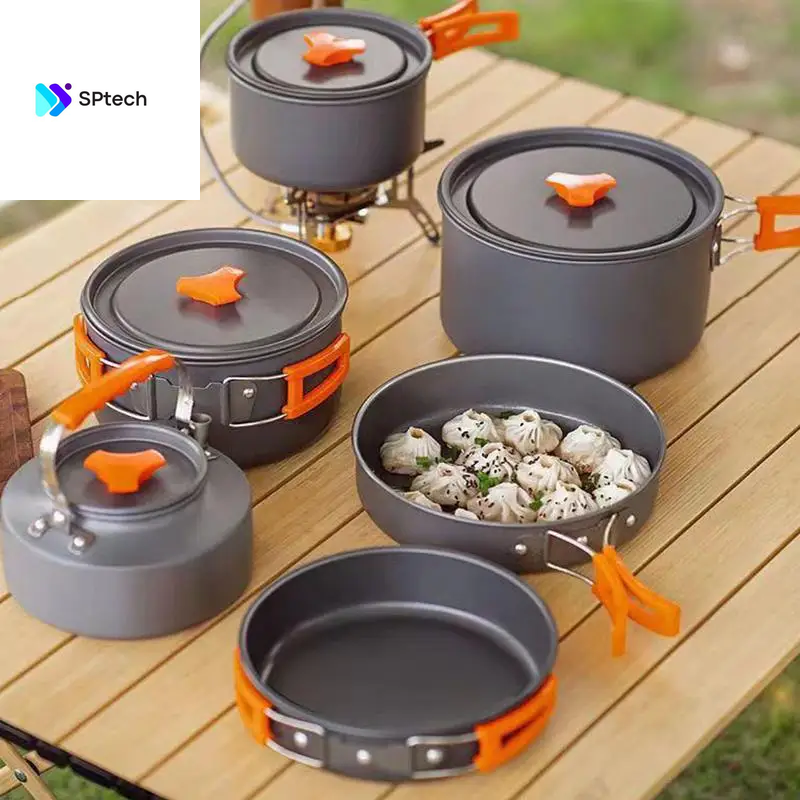 Portable Camping Cookware Set Outdoor Pot Tableware Kit Cooking Water Kettle Pan Travel Cutlery Utensils Hiking Picnic Equipment